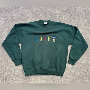 Vintage 1990s Green Disney Spellout GOOFY Embroidered Sweatshirt